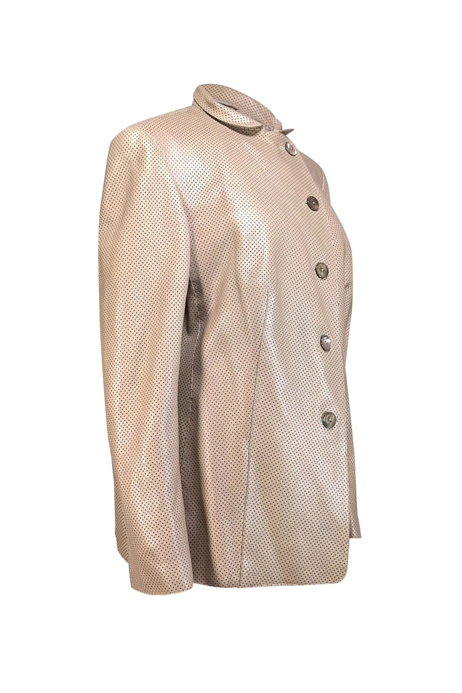 Akris - Beige Perforated Leather Blazer Sz 18