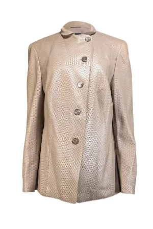 Akris - Beige Perforated Leather Blazer Sz 18