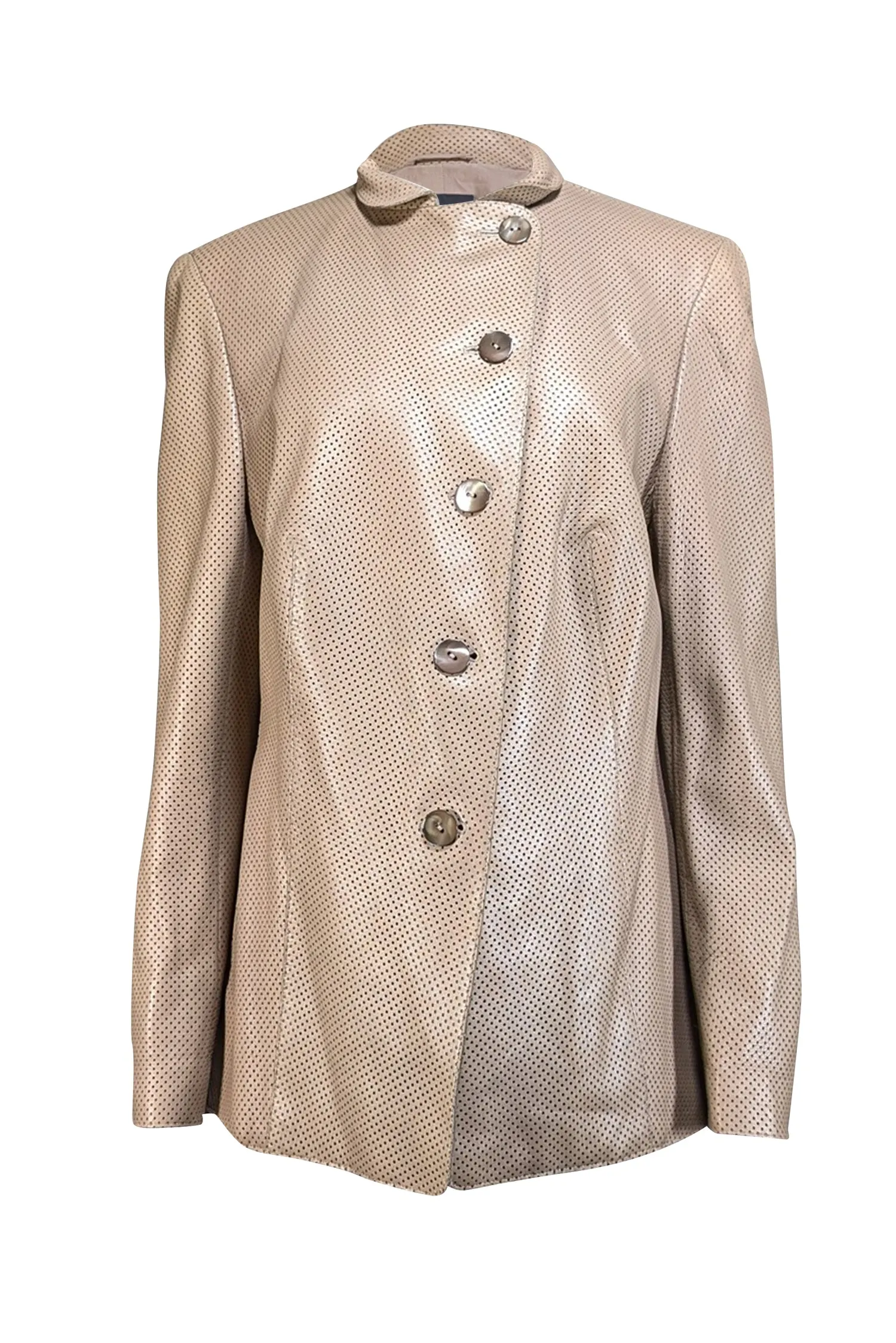 Akris - Beige Perforated Leather Blazer Sz 18