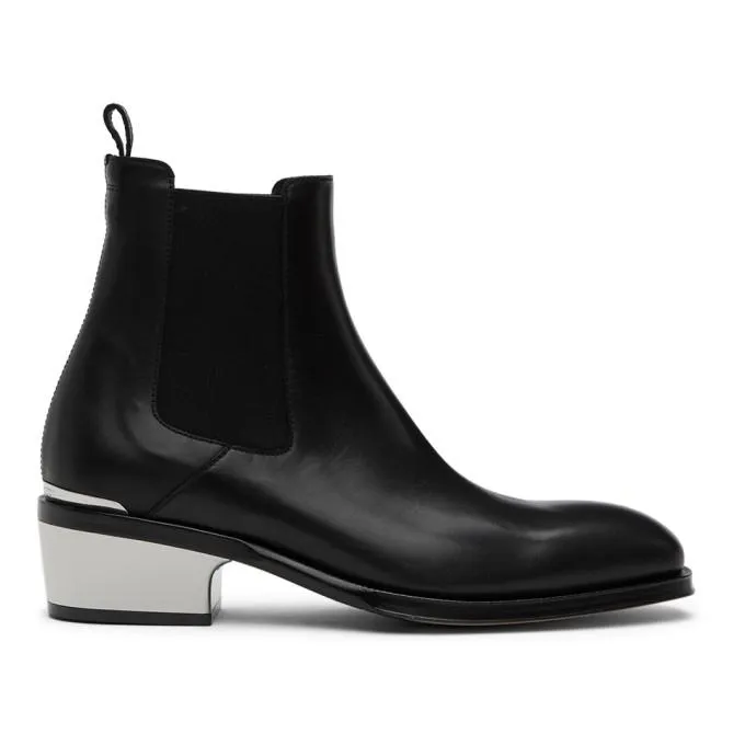 Alexander McQueen Black Metal Heel Chelsea Boots