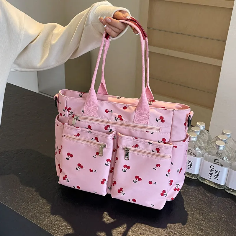 Amozae-Back To School Gifts Printed Cherry Large Capacity Shoulder Bag