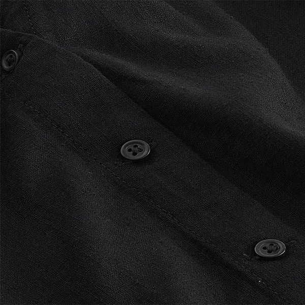 Black Linen Blend Button Down Relaxed Sleeve Top
