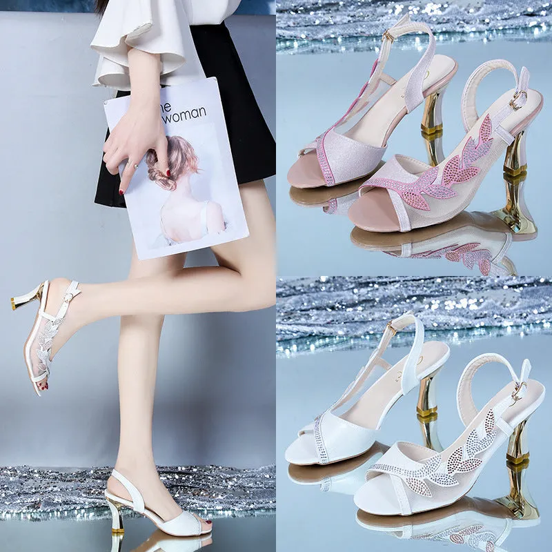 Comelyy Elegant high-heeled sandals with sequin buckle