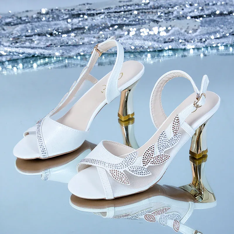 Comelyy Elegant high-heeled sandals with sequin buckle