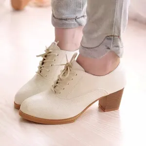 Elegant Nude Heels Lace Up Single Shoes