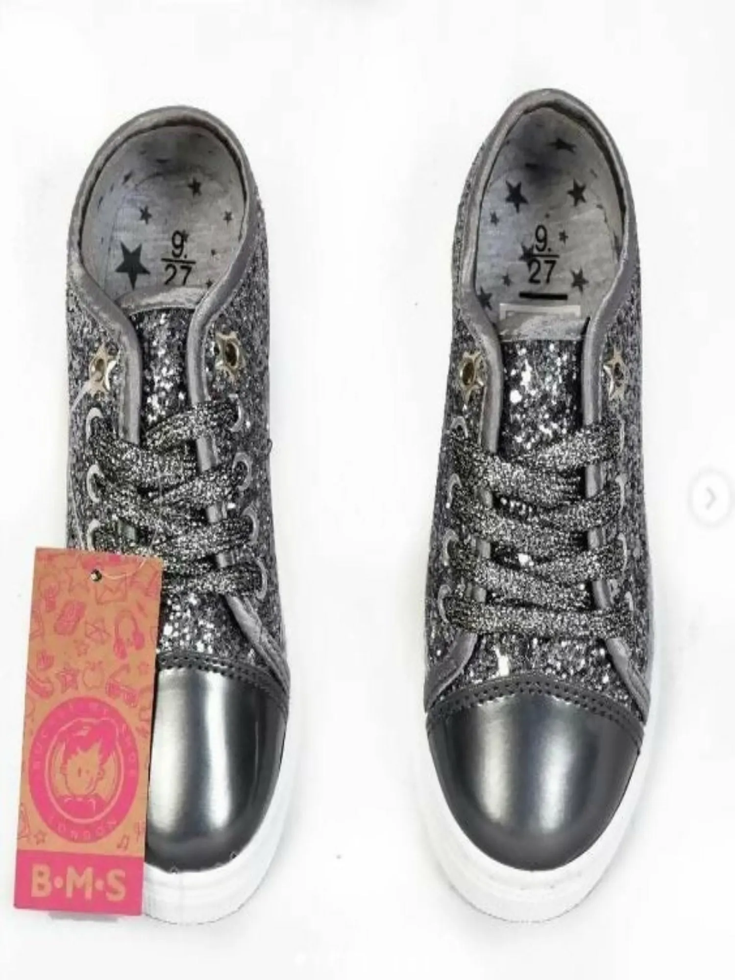 Girls Glitter Trainers Shoes - Grey