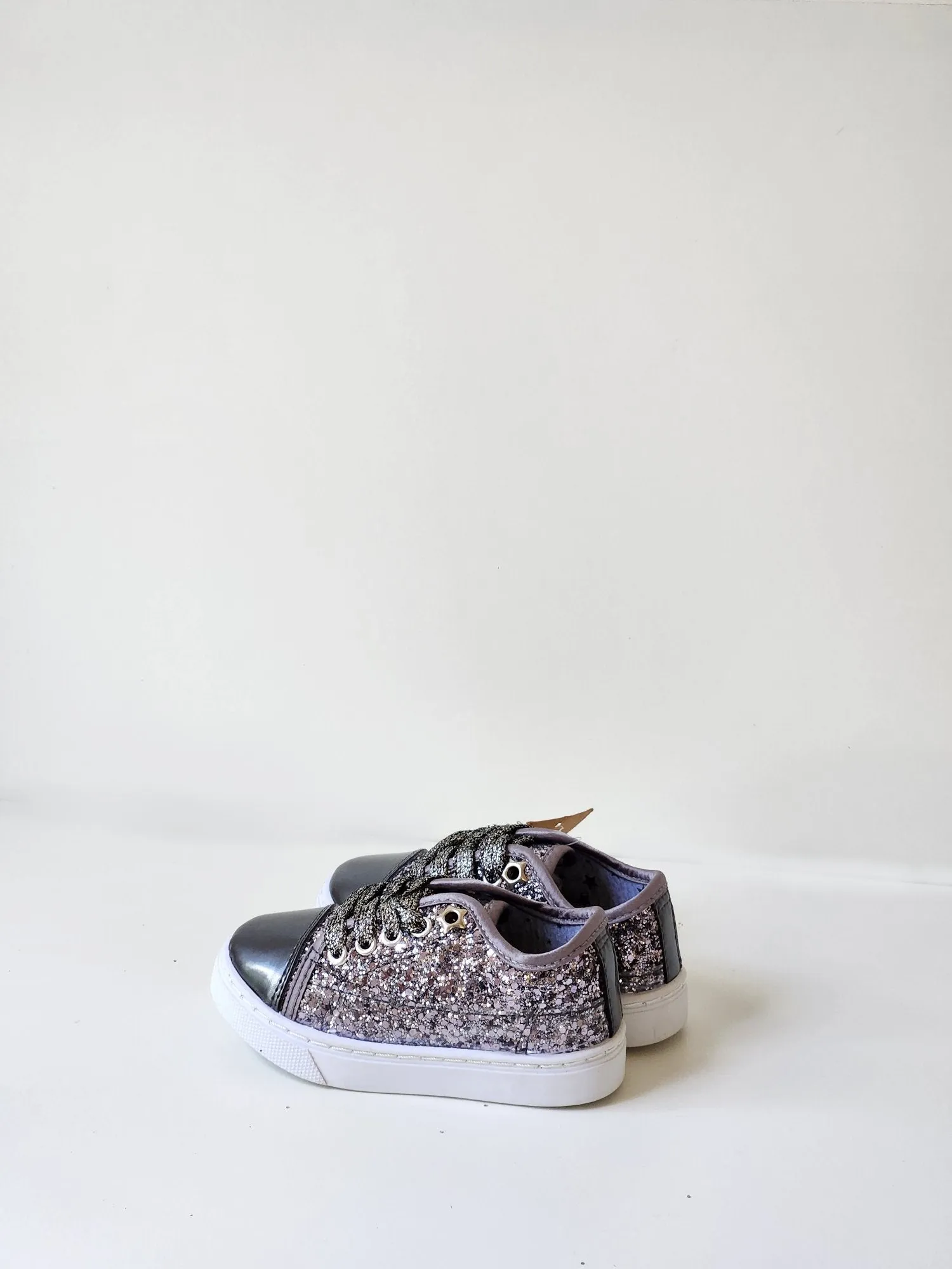 Girls Glitter Trainers Shoes - Grey