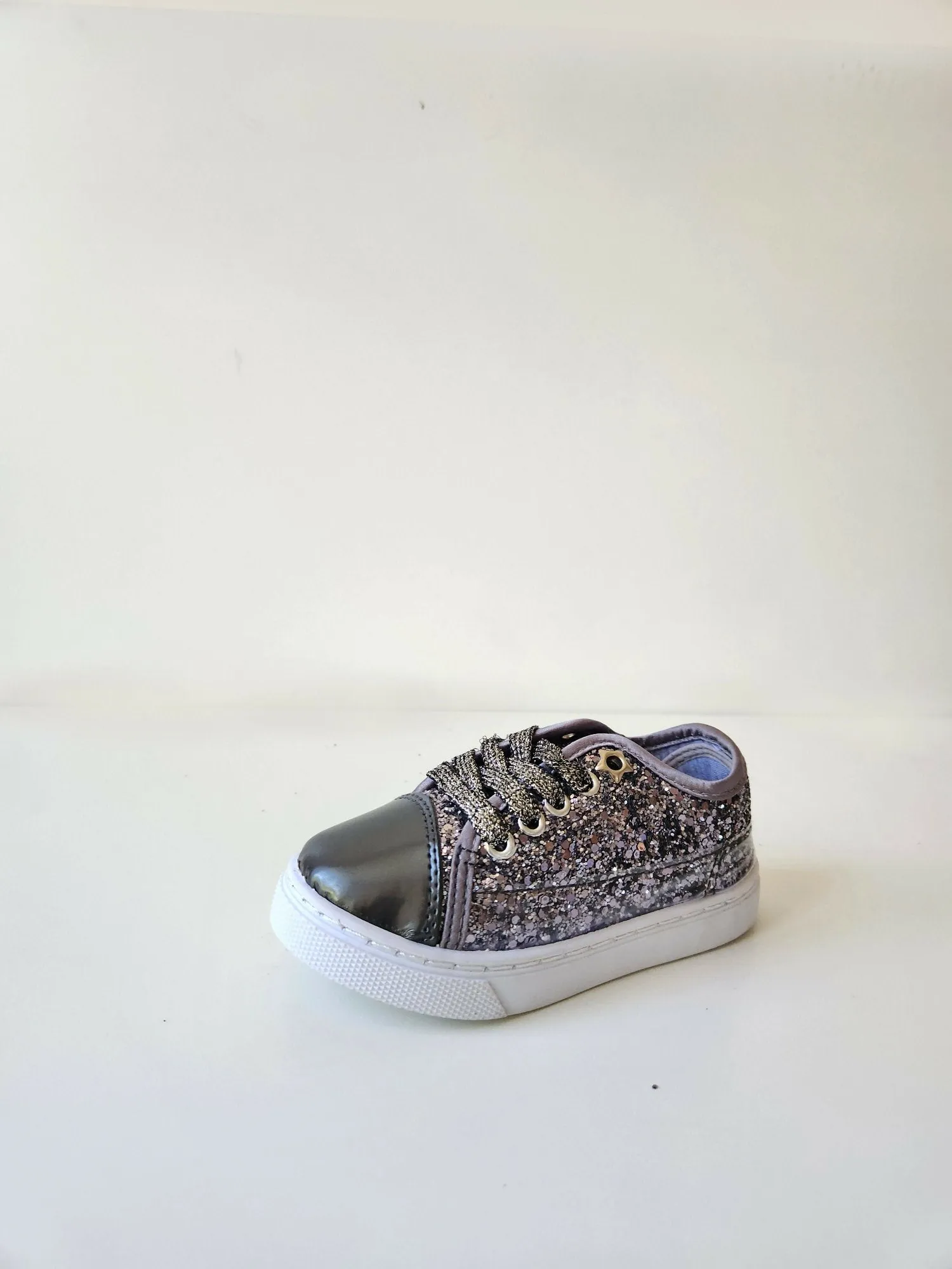 Girls Glitter Trainers Shoes - Grey