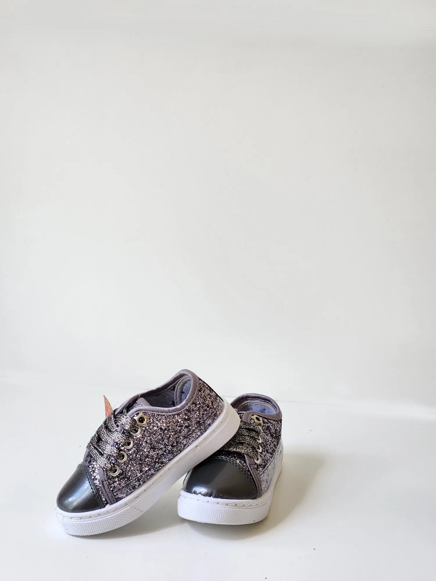 Girls Glitter Trainers Shoes - Grey