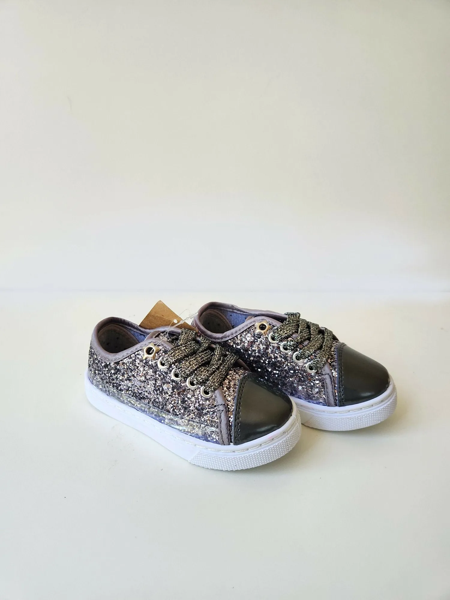 Girls Glitter Trainers Shoes - Grey