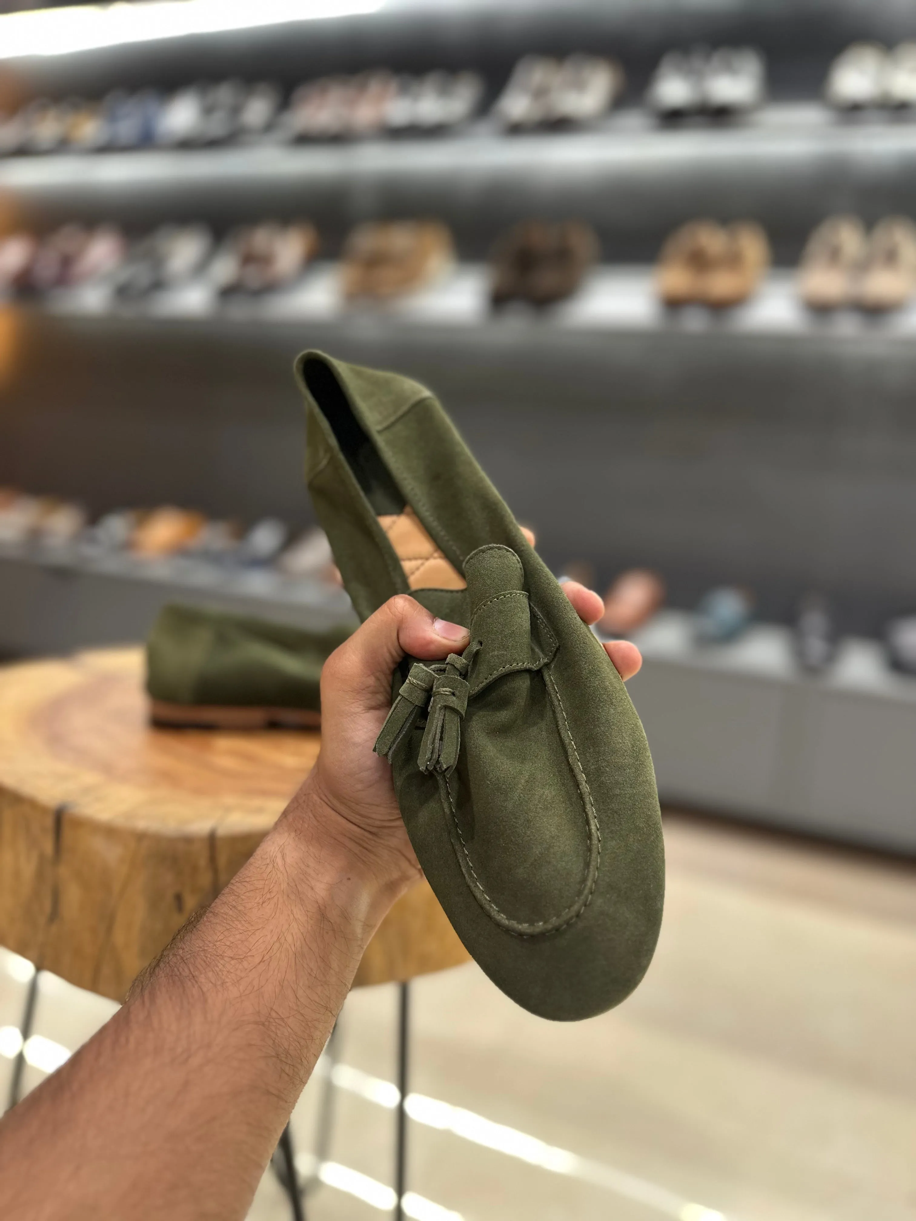 Green Unlined Suede Supersoft City Tassel Loafers