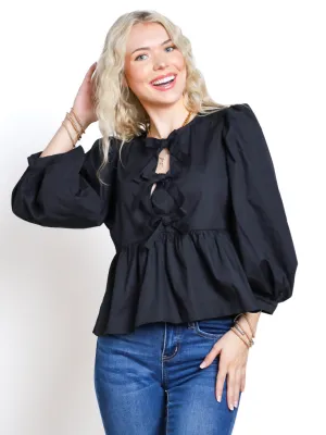 Head Over Heels Bow Tie Peplum Top- Final Sale