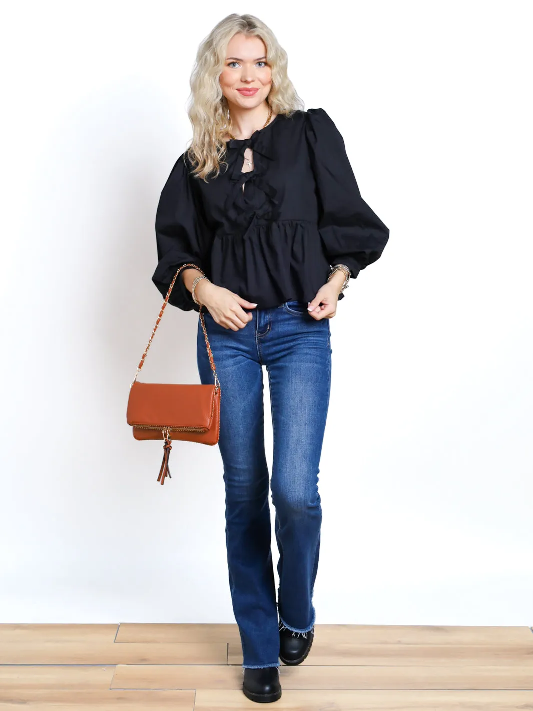 Head Over Heels Bow Tie Peplum Top- Final Sale