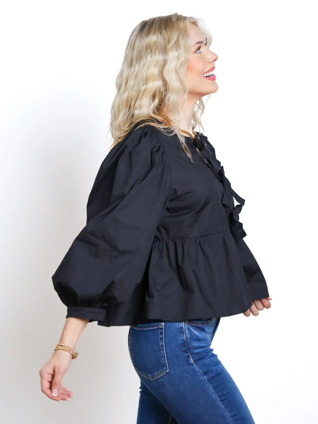 Head Over Heels Bow Tie Peplum Top- Final Sale