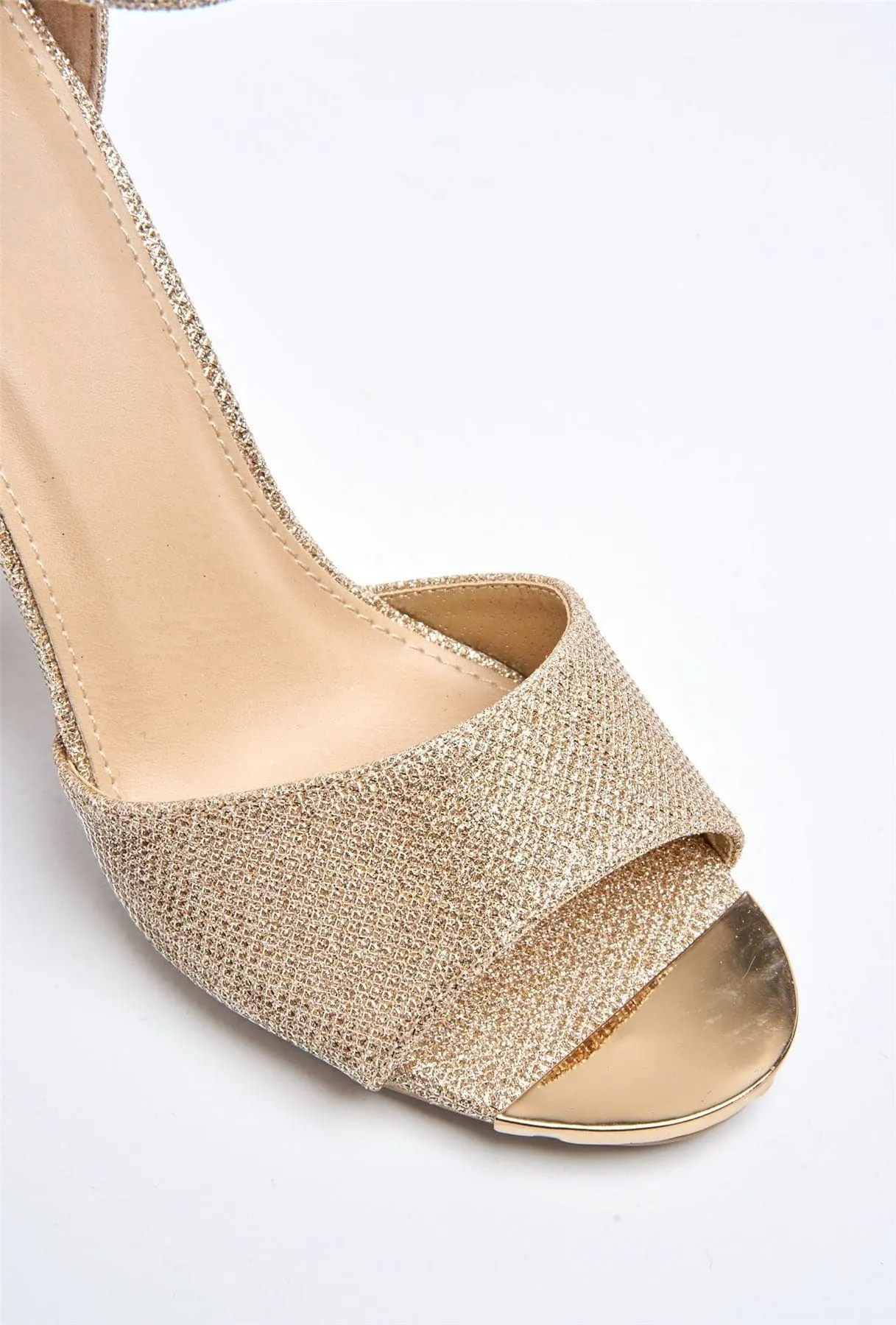 Jessy Anklestrap Blockheel Sandal in Rose Gold Mesh