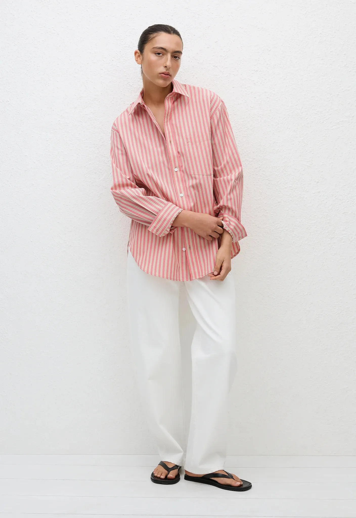 Matteau Classic Stripe Shirt in Rose Stripe