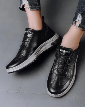 Men's Casual Low-Top Leather Shoes in Black