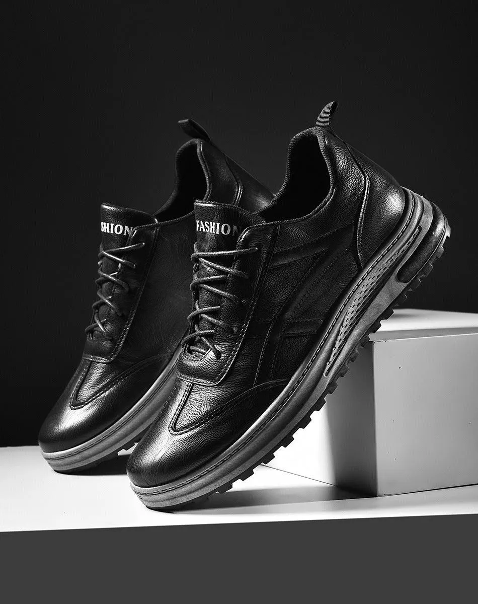 Men's Casual Low-Top Leather Shoes in Black