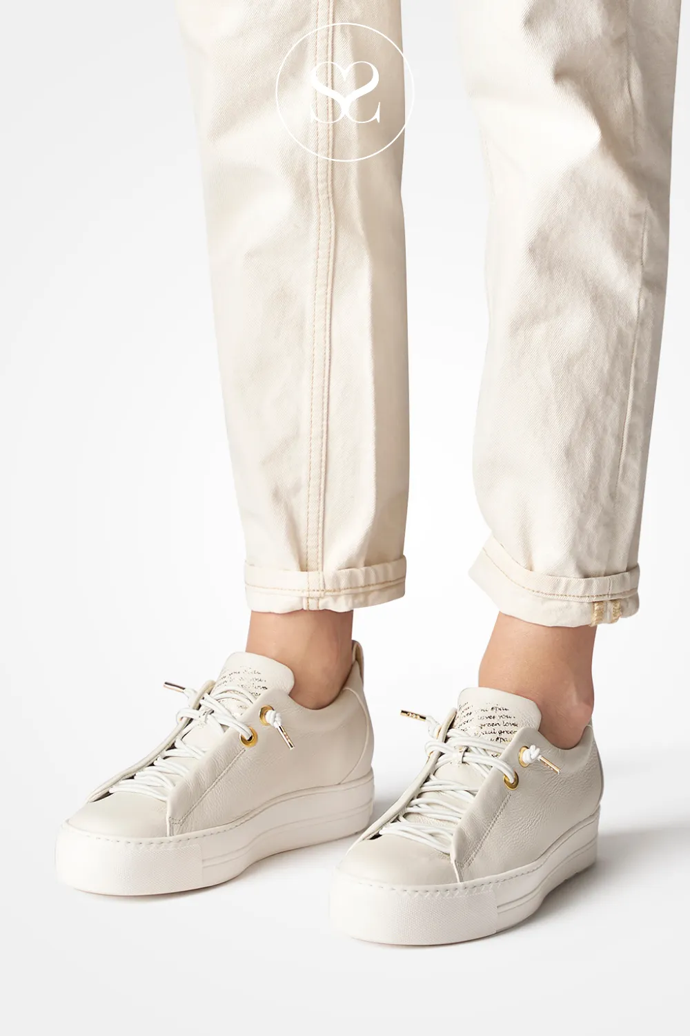 PAUL GREEN 5017-061 IVORY PLATFORM TRAINERS
