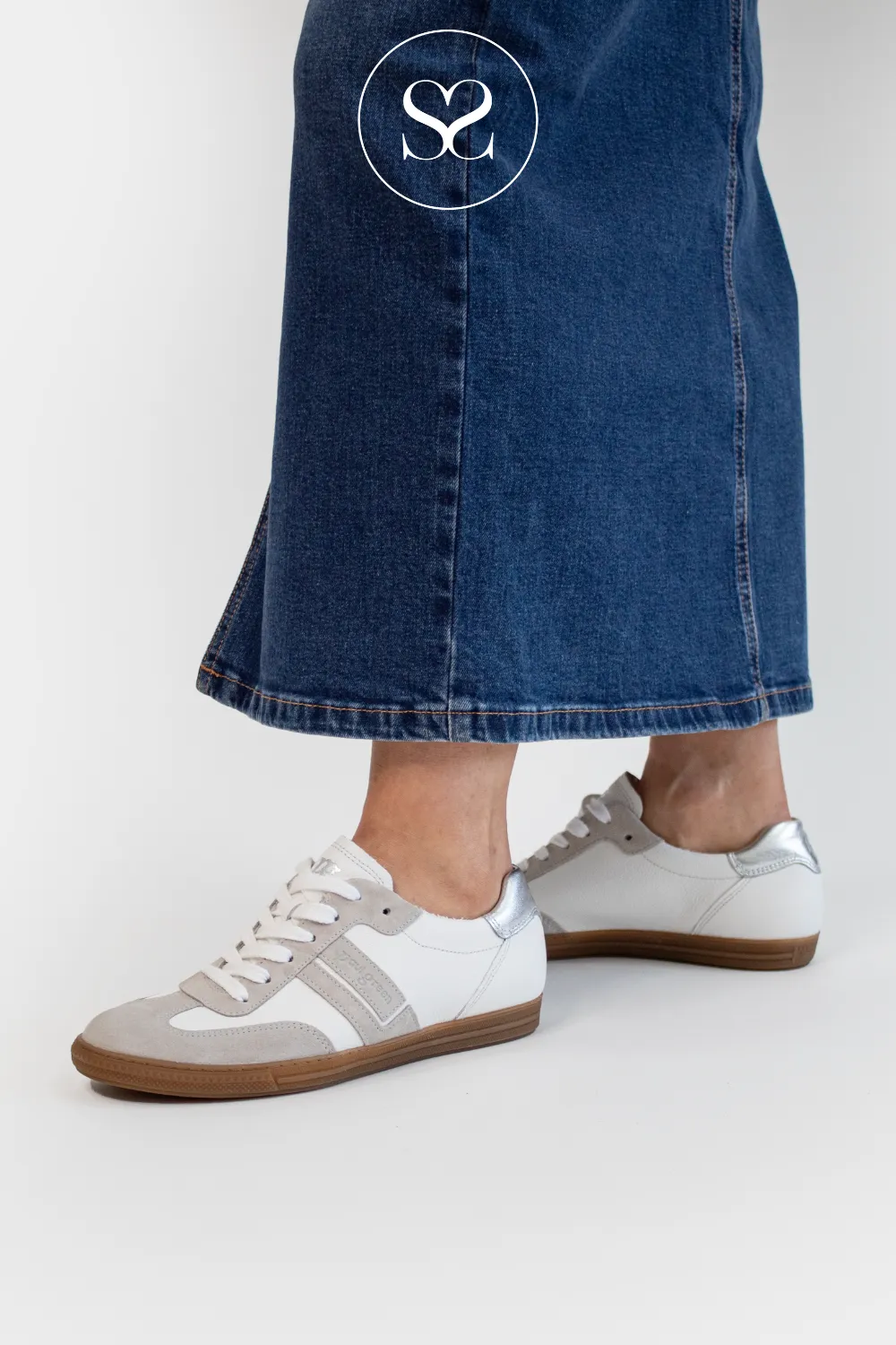 PAUL GREEN 5450 CREAM/GREY LEATHER SPORTY LOW PROFILE TRAINERS