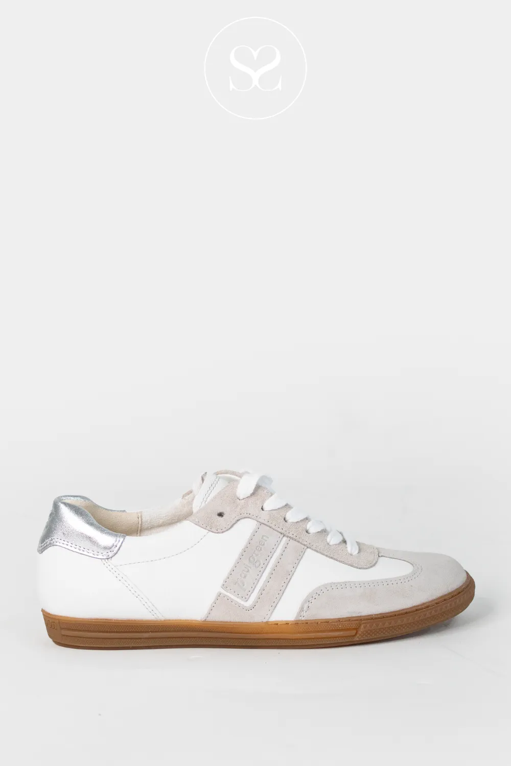 PAUL GREEN 5450 CREAM/GREY LEATHER SPORTY LOW PROFILE TRAINERS