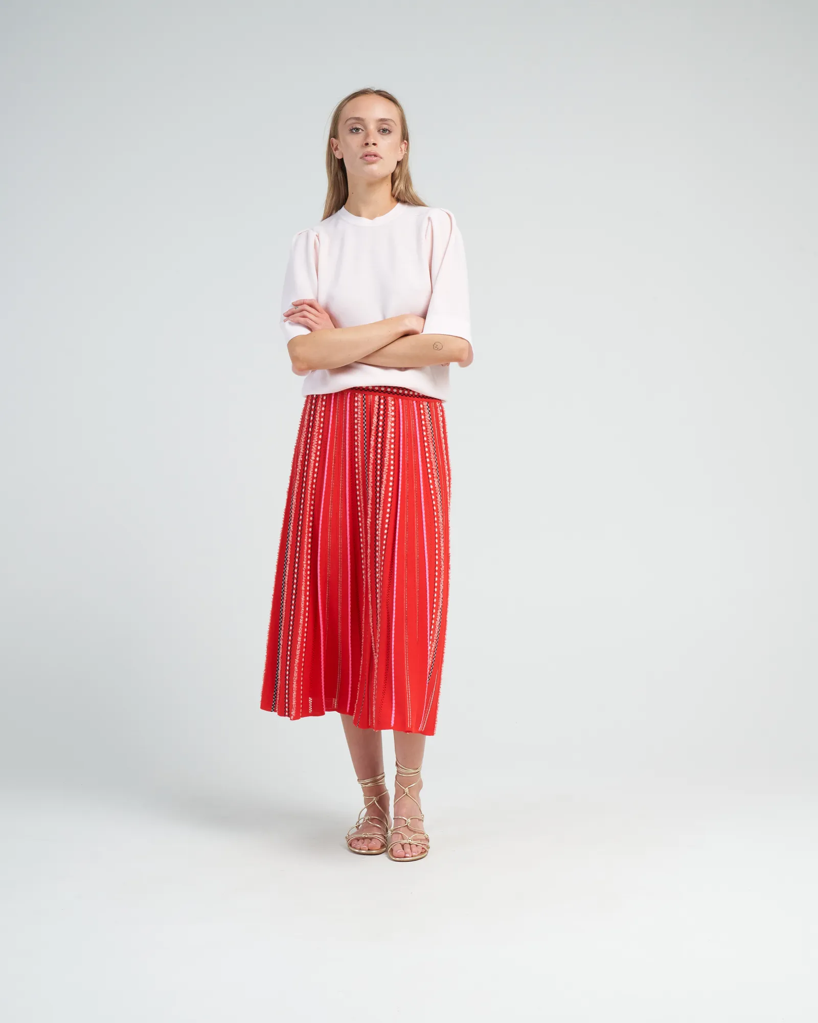 pleated elbow sleeves knit top - petal