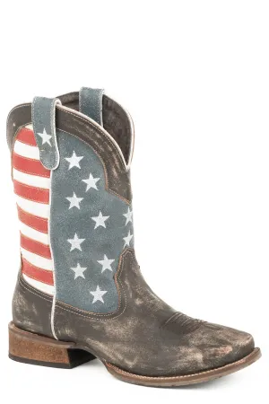 Roper 12In Mens Brown Leather American Flag Cowboy Boots 10D