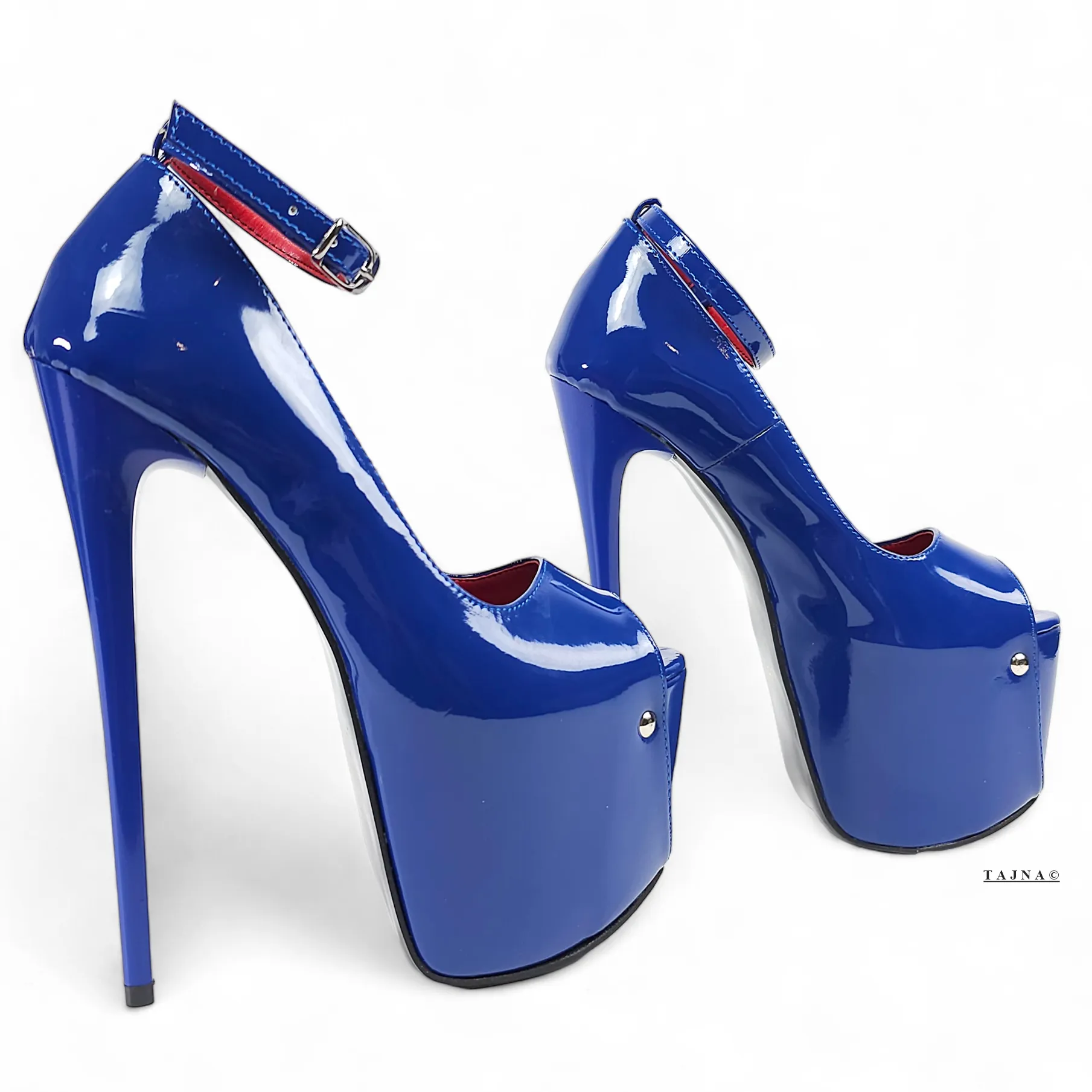 Royal Blue Gloss Ankle Strap High Heel Platforms