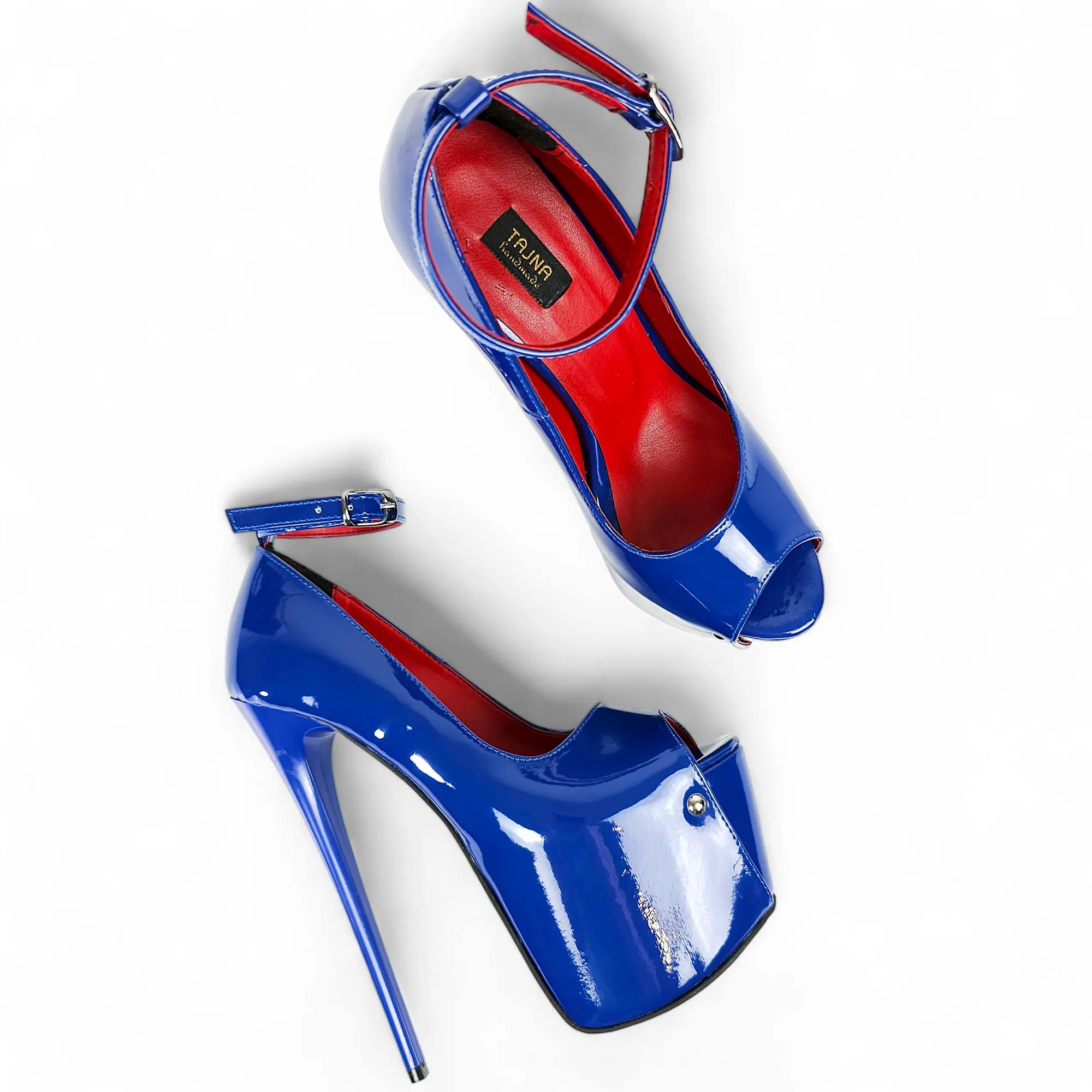 Royal Blue Gloss Ankle Strap High Heel Platforms