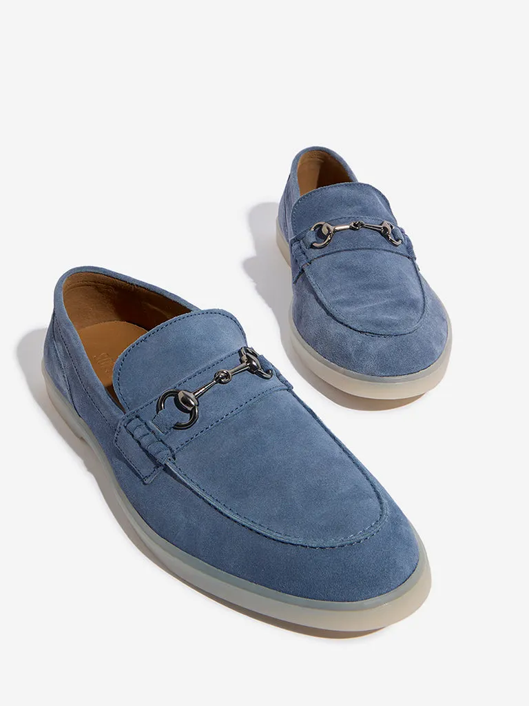 SOLEPLAY Dusty Blue Metal-Detailed Suede Leather Loafers