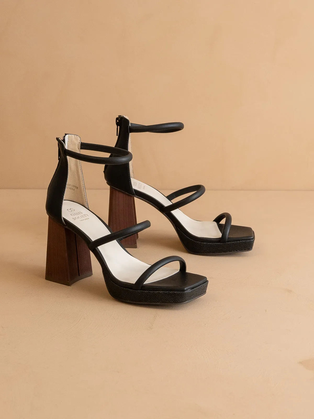 The Aisa | Black 3-strap platform heel *final sale*