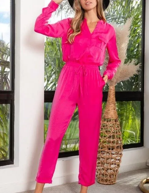 The Brenna Jumpsuit: Lightweight Long Sleeve Silk Jumpsuit