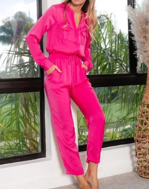 The Brenna Jumpsuit: Lightweight Long Sleeve Silk Jumpsuit