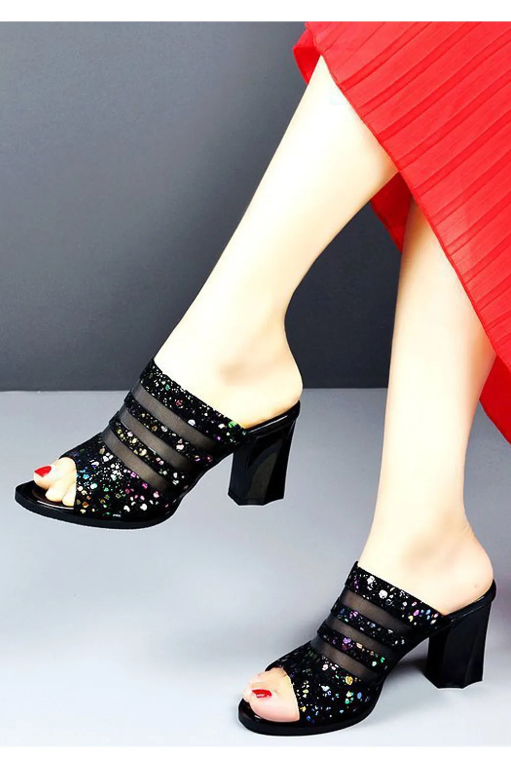 Women Beautiful Solid Pattern Thick High Heel Relaxed Fit Summer Fish Mouth Sandal - WSHP110250