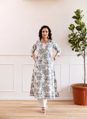 Women's Cream Cotton Flex Kurta Pant Set