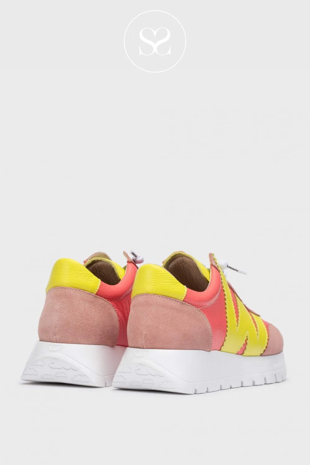 WONDERS A-2476 CORAL PINK/LIME PULL ON WEDGE TRAINERS